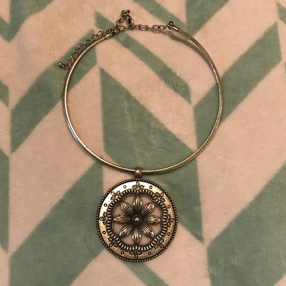 Silver Flower Statement Necklace
